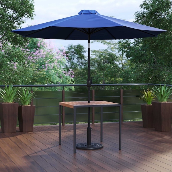Flash Furniture Faux Teak 35" Patio Table-Navy Umbrella & Base XU-DG-UH8100-UB19BNV-GG - main